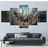 5 Stück mit Rahmen World Of Warcraft Battle Azeroth Sylvanas Windrunner Anduin Wrynn Spiel Poster Wandkunst Gemälde Wohnkultur 150x80