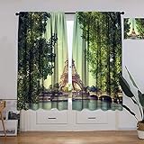 Paris Eiffelturm Decor Verdunkelungsvorhänge, Schlauchboote auf den Seine Fluss Bäume Aussichtsdruck Schlafzimmer Vorhang Fenstervorhänge 139,7 cm B x 114,3 cm L Grün Blau Ecru C