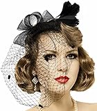 Balinco 20er | 50er Jahre Schleier mit Schleife | Netz mit Spitze | Netzschleier | Haar Clip | Haarschmuck für Damen | Halloween | Karneval | Fasching