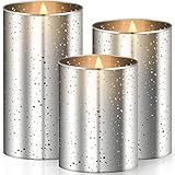 KESSER® LED Kerzen 3er Set Flammenlose Kerze Timerfunktion Timer Dimmer Echtwachskerze 10cm, 12,5cm,15cm Hoch Realistisch Flackernde Flacker-Licht Led-Flammen Echtwachs Deko, Silb