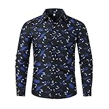 Hemd Herren Vintage Trend/Feder Drucken Langarmshirt Herren Slim Fit/Loose Mode Kunst Shirt Herren Hawaii Sandstrand/Straße Style Hemd Herren Klassische Lassig Hemd H