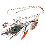 Boomly Damen Mädchen Feder Haarband Indischer Kopfschmuck Boho Hippie Perlen Stirnband Seil Anhänger Haarschmuck für Halloween-Karneval (#2)