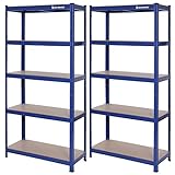 SONGMICS Lagerregal, 2er Set, Schwerlastregal, Kellerregal, 150 x 75 x 30 cm, bis 650 kg belastbar, 5 verstellbare Ablagen, Regal aus Metall, Steckregal, Werkstattregal, Keller, Garage, blau GLR60Q