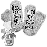 Wein Kuschel-Socken „If You can read this bring me some wine“ lustiges cupcake Socken Geschenk für Frauen, g