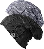 Chalier 2er Slouch Beanie Mütze Damen Herren, Warme Winter Strickmütze mit Fleece Innenfutter Unisex Wintermütze - Grau+Schwarz (A Set) - Einheitsgröß