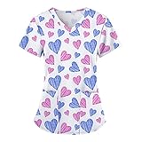 Bluse Damen V Ausschnitt Herzmuster Pullover Sweatshirt GroßE GrößEn Leicht Casual Kurzarm T-Shirt Angenehm Atmungsaktiv Tunika Tops Trendige Valentinstag Bluse Tops Tunika Top