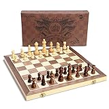 OUNUO Schachspiel aus holz, hochwertiges Schach, magnetisches Schachbrett, handgefertigt Faltschachset mit Aufbewahrungsbox, Tragbare Brettspiel für Reise, Chess Set für Familien Kinder, 39x39