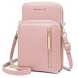 YERUUE Handytasche zum Umhängen PU Leder Umhängetasche mit 8 Kartenfächern, Verstellbarem und Abnehmbarem Schultergurt und 3 Reißverschlusstaschen, Geeignet für Handys unter 6,7 Zoll (rosado)