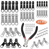 Zaleonline 85 STK Ersatz Reißverschluss Set Reißverschluss Reparatur Set 3mm 5 mm 8mm Metall Reißverschluss mit installieren Zange für Jacken Taschen Zelte Gepäck Schlafsack