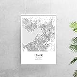 MG global Izmir Karte Poster Druck Wandkunst, Türkei Stadtkarte Geschenk, Izmir Karte Druck Straße Karte Dekor N428 ungerahmt Wandk