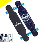 hjj Longboard Skateboard Complete Board 107 × 25 cm doppelseitiges Muster, 9 Schichten Ahorn, High-Speed ​​-11-Lager, Deck Ahorn-Tanz-Longboard, für Erwachsene, Jungen/Mädchen/Jugend jiany