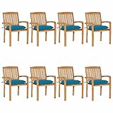 Tidyard 8X Teak Massiv Gartenstuhl Stapelbar mit Kissen Holzstuhl Gartensessel Essstuhl Terrassenstuhl Balkonstuhl Stühle Stapelstuhl Gartenmöbel S