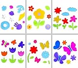 Chnaivy 6 Blatt Gel-Fensterdekorationen für Kinder, Frühlingsblumen, Insekten, Gelee-Aufkleber für Kühlschränke, Fenster, Heimdek