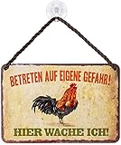 schilderkreis24 Lustiger Spruch “Betreten auf eigene Gefahr“ Deko Geschenkidee Hühnerstall Witziges Geschenk Geburtstag Weihnachten Hühner Fans Garten Küche Bauern 18x12