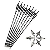 SHARROW 12 x Armbrustbolzen Armbrustpfeile Carbonpfeile 16' 17' 18' 20' 22' Carbon Bolzen für Armbrust mit Klinge Broadhead Pfeilspitzen für Armbrust Bogen (Schwarz, 20')