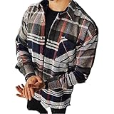 Shirt Herren Regular Fit Frühling Herbst Mode Farbabstimmung Kariert Herren Shirt Jacke Revers Strickjacke Urban Jugend Casual All-Match Herren Übergangsjacke A-001 L