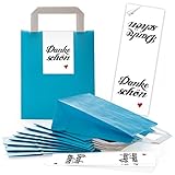 Logbuch-Verlag 25 blaue Henkeltüten aus Papier mit DANKESCHÖN Aufkleber weiß mit Herz - Papiertüte als Verpackung Geschenke Give-Away Kunden G