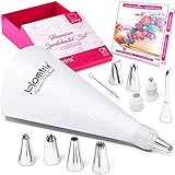 Homtrix Spritzbeutel Set - Großer Mehrweg Spritzsack mit 7 große Spritztüllen und Adapter zum Verzieren von Torten, Cupcakes und Kuchen - Spritztüten Set Wiederverwendbar + Broschü