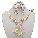 Jiahezi Gold 24K Schmuck-Set Dubai Nigerian 4 PC-Ring Armband Halskette Ohrringe for Frauen-Braut (Metal Color : BJ908-2)