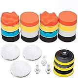 BangShou Polierschwamm Auto 25pcs Polierpad Set Wolle Polierset Polierteller für Poliermaschine Polierauflage Bohrmaschine Bohrer Adapter (3 Inch Polierschwamm)