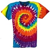 GURU SHOP Regenbogen Batik T-Shirt, Herren Kurzarm Shirt, Spirale 2, Baumwolle, Size:M, Rundhals Ausschnitt Alternative Bekleidung