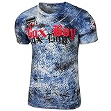 Herren Rundhals Vintage Waschung Washed T-Shirt Kurzarm Slim Fit Design Fashion Top Print Shirt 103, Farbe:Marine, Größe:M