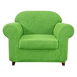 Sofabezug Stretch Sofaschonbezug für 1-Sitzer mit 1 separaten Sitzkissenbezug Sesselbezug Couchbezug Polar Fleece 2 Stück 81-120cm (grasgrün)