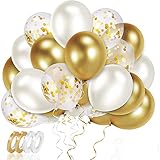 Meromore Luftballons Metallic Gold Set, 70 Stück Luftballons Golden Konfetti & Helium Balloons mit Bändern, Latex Ballons für Hochzeit, Geburtstag, Babyparty, Graduierung, Deko, 12 Z