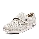 KKOO Herren Damen Klettband Breite Pantoffeln,Bequeme Weiten-Wanderschuhe, verstellbare Klettschuhe-Beige_40,Extra Breite Diabetiker-Schuhe H