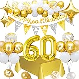 60 Geburtstag Deko Golden, Geburtstagsdeko 60 Jahr, Luftballon 60. Geburtstag, Folienballon Zahl 60, Happy Birthday 60 Girlande, Konfetti Ballon 60 Deko zum für Mann Frau 60. Dek