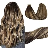 GOO GOO Tape in Hair Extensions Human Hair 20 Zoll Ombre Chocolate Brown to Honey Blonde Remy Hair Extensions 20pcs 50g Straight Remy Human Hair Extensions Tap