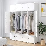 SIMPDIY Portable Kleiderschrank, Faltschrank mit hängendem Rod, modularer Kombischrank für hängende Kleidung, 20 Würfel Platzsparendes Steckregalsystem, Platzsparende Garderobe （weiß）