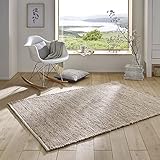 Taracarpet Handweb-Teppich Malmoe Wolle im Skandinavischem Landhaus Design Wohnzimmer Esszimmer Schlafzimmer Flur Läufer beidseitig verwendbar Sand 140x200