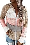 Uusollecy Damen Strickjacke Pullover Langarm Hoodies Strickpullover Casual Gestreift Kapuzenpullover Sweatshirt mit Reiß