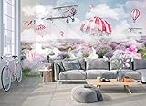 Benutzerdefinierte Tapete Foto Himmel Flugzeug Fallschirm Lavendel Wandbild TV Hintergrund Wand Kinderzimmer Dekoration 3d wallpaper-About_400 * 280cm_3_strip