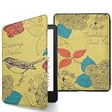 Hülle für 6,8' Kindle Paperwhite (11. Generation-2021) Geburtstagskarte Vogel und Blumen Vektor Premium Leichte Pu-Lederhülle mit automatischem Einschlafen/Aufw