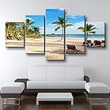 5 Stück Dekoration Malerei Poster Strand von Tropical Island 5-teiliges Dekoratives Gemälde Moderne Wohnzimmer Leinwand HD-Druck Kunstwand 100x55