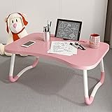yue Laptop Schreibtisch, tragbarer Laptop-Bett-Tablett-Tisch mit faltbaren Beinen und Tablet-Slot zum Essen Frühstückslesebuch, Film auf Bett/Couch/Sofa (Pink)
