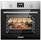 AMZCHEF Elektrobackofen 75L Einbaubackofen mit 4 Funktionen, 2000W, Frontlüfter, 50-250°C, 60cm Backofen mit Sicherheitsschloss, Timer, Backofentür abnehmbar [Energieklasse A+]