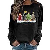 Masrin Pullover Damen Tops Leoparden Karomuster Oberteile mit Weihnachtsmotiv Herbst Winter Sweatshirt Tunika mit O Ausschnitt und Langen Ärmeln Basic Shirt Lockere Bequeme Bluse Sportbekleidung