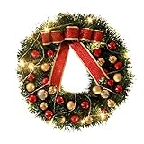 Bowknot Weihnachtskranz Tannenkranz Mit Kugeln Stern Weihnachtskranz TüRkranz Wandkranz Weihnachten Dekorierter Kranz Aus Tannenzweigen 30Cm/12I