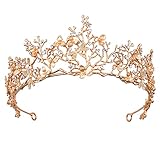 Hochzeit Tiara Blatt Krone Gold Kristall Zweig Barock Tiaras Kopfschmuck Vintage Barock Tiaras Strass Braut Haarschmuck für Hochzeit, Abschlussball, Geburtstag