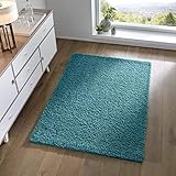 Taracarpet Shaggy Teppich Wohnzimmer Schlafzimmer Kinderzimmer Hochflor Langflor Teppiche modern türkis 120x170