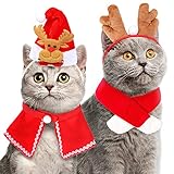 Weihnachtskostüm Set Welpe 4 Packs Weihnachten Katze Santa Hut Schal Rentiergeweih Stirnband und Umhang Haustier Weihnachtskostüm Weihnachten Hund Katze Kostüm für kleine Haustier Katze H