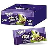 Milka Dark Milk Haselnuss 25 x 85g, Zartschmelzende Alpenmilch Schokolade verfeinert mit extra Kak