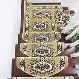 Reyox Klassisch Selbstklebend Stufenmatten Treppen Teppich Halbrund Waschbar Starke Befestigung Anthrazit Klassisch Treppen-Matten 100x24cm | 7 Stück Braun 1(Klettverschluss)