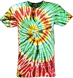 GURU SHOP Batik T-Shirt, Herren Kurzarm Shirt, Hellgrün/rot Spirale, Baumwolle, Size:L, Rundhals Ausschnitt Alternative Bekleidung