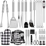 AOMEES 31pcs Grillwerkzeug Set BBQ Grillzubehör Hochwertiger Edelstahl Grillbesteck Set für Garten und Camping Grillbesteck Koffer mit BBQ T