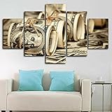 Laimi 5-teiliges Wandbild mit Dollar Rechnungen Bargeld Rollen Moderne Home Dekorative Leinwand Wand 5 Stück Bilder HD Gedruckt Typ Poster Modular Kombinatorial Kunst - Kein R