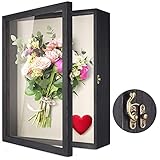 TJ.MOREE Blumen Große Schattenbox Vitrine 42 x 33 cm Rahmen mit Glasfenstertür Bilderrahmen Hochzeitsstrauß Erinnerungsstücke Medaillen Fotos Erinnerungsbox für Andenken - Rustikales Schw